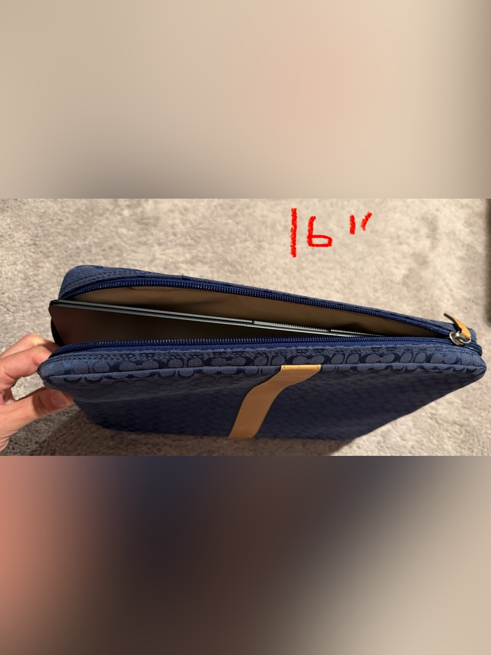 Coach Blue Signature Laptop Sleeve with Tan Accent - Picture 9 of 9